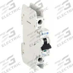 EATON IEC Miniature Circuit Breaker: 15 A Amps, 48V DC, 14kA at 277/480V AC, Screw Clamp, FAZ-NA (MPN FAZ-C15/1-NA-SP). Key specifications — Brand: EATON; DC Voltage Rating: 48V DC; Max. AIR Rating: 14kA at 277/480V AC; Terminal Connection: Screw Clamp; AC Voltage Rating: 277/480V AC.