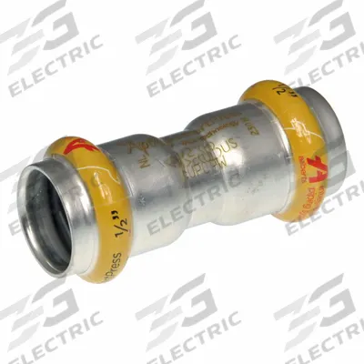 APOLLO Crimp Coupling Fitting: 1/2 in Pipe x 1/2 in Pipe Size, Press-fit x Press-fit - Gas Stainless Steel Press Pipe Fittings