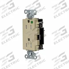 HUBBELL Receptacle: Hospital Grade, Decorator Duplex, 5-15R, Ivory, 125V AC, 15 A, 2 Pole / 3 Wire (MPN HBL2172STITR)
