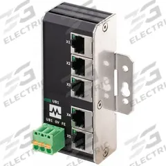 MURRELEKTRONIK Ethernet switch: Unmanaged, Wall, 5 Ports, RJ45, 100 mbps/Ethernet, IP20 (MPN 58901). Key specifications — Port Type: RJ45; Manufacturer Part Number: 58901; Brand: MURRELEKTRONIK; Features: Auto-Negotiation; IP Rating: IP20; Product Type: Ethernet Switch; Mounting Location: Wall; Network Interface: Ethernet.