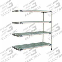 METRO Plastic Industrial Shelving: 24 in x 60 in, 62 in Overall Ht, 4 Shelves, Antimicrobial (MPN AX566GX3). Key specifications — Resistance Properties: Antimicrobial; Frame Material: 304 Stainless Steel; Shelving Material: 304 Stainless Steel; Brand: METRO.