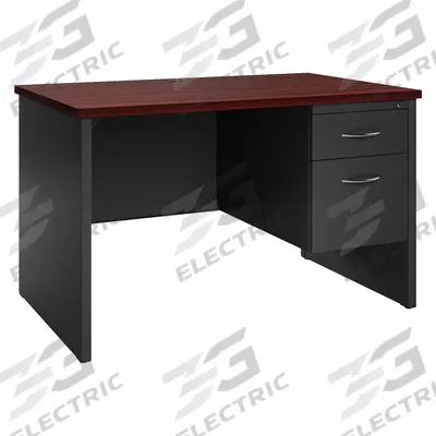 HIRSH Office Desk: Particle Board, Charcoal/Mahogany, 1 Pedestals, 2 Drawers - Pedestal Desks
