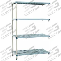 METRO Shelf Plastic Industrial Shelving (4): 24 in x 72 in, 62 in Overall Ht, 4 Shelves (MPN AQ576G3). Key specifications — Resistance Properties: Antimicrobial; Shelf Adjustment Type: Quick-Adjust; Frame Material: Steel; Shelving Material: Steel; Brand: METRO.