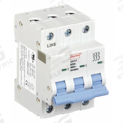 Dayton Supplementary Protector: 25 A Amps, 7.5kA at 480V AC, Screw Clamp, NDB2-63 - B-Curve, 3-Pole UL1077 DIN Rail-Mount Supplementary Protectors