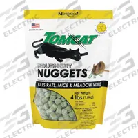 TOMCAT Rodenticide: Bag, 4 lb Container Size, Diphacinone, Pellets, 11 3/4 in Overall Ht (MPN 32374). Key specifications — Color: Green; Brand: TOMCAT; Container Type: Bag; Form: Pellets; Active Ingredients: Diphacinone.
