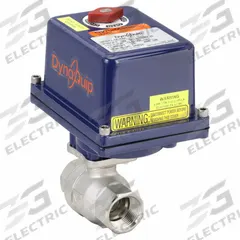 DYNAQUIP CONTROLS Electrically Actuated Two-Way Ball Valve: 1 in, Stainless Steel, 12V DC/24V AC/DC (MPN E2S25AJE21H). Key specifications — Included Mounting: ISO 5211 Actuator Mounting Pad; Brand: DYNAQUIP CONTROLS; Actuator Features: Heater.