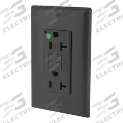 LEVITON GFI Receptacle: Hospital Grade Fed. Spec., Decorator Duplex, 5-20R, Black, GFCI, 125V AC (MPN GFTR2-HGE)