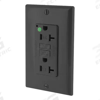LEVITON GFI Receptacle: Hospital Grade Fed. Spec., Decorator Duplex, 5-20R, Black, GFCI - General Purpose Receptacles