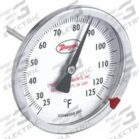 DWYER Clip On Dial Thermometer: 25°F to 125°F, +/- 2% Accuracy, 5 in Stem Lg, Fahrenheit (MPN CBT25031). Key specifications — Accuracy: +/- 2%; Brand: DWYER; Temperature Units: Fahrenheit.