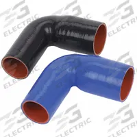 FLEXTECH Elbow Reducer: 3 in_3 1/2 in Hose Inside Dia., 12 in Hose Lg, Blue, Silicone, Silicone (MPN R90-300/350). Key specifications — Hose Cover Material: Silicone; Hose Color: Blue; Temp. Range: -65° to 350°F; Hose Tube Material: Silicone; Brand: FLEXTECH.