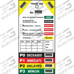 HARRIS INDUSTRIES Triage Tag: Black/Green/Red/White/Yellow, 4 1/4 in Overall Wd, Cardstock, 50 PK (MPN TTR100). Key specifications — Brand: HARRIS INDUSTRIES; Color: White; Product Type: Triage Tag; Material: Cardstock.