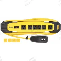 TRIPP LITE GFCI: 9 ft Lg, 14/3, 5-15P Plug, 15 A Current, 120V AC, 5-15R, Black/Yellow, SJT (MPN TLM609GF). Key specifications — NEMA Plug Configuration: 5-15P; NEMA Receptacle Configuration: 5-15R; Brand: TRIPP LITE; Voltage: 120V AC.