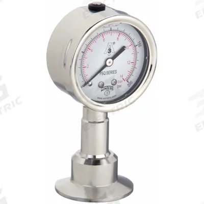 WINTERS Pressure Gauge: 0 psi to 200 psi, 2 1/2 in Dial, 1 1/2 in Tri-Clamp, Bottom - Dial 3-A Certified Sanitary Pressure Gauges