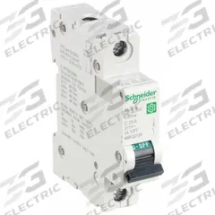 SCHNEIDER IEC Supplementary Protector: 25 A Amps, 60V DC, 14kA at 120/240V AC, Screw Clamp, C60SP, C (MPN M9F22125). Key specifications — Brand: SCHNEIDER; Terminal Connection: Screw Clamp; DC Voltage Rating: 60V DC; Max. AIR Rating: 14kA at 120/240V AC; Series: C60SP; AC Voltage Rating: 240/415V AC; Curve Type: C.