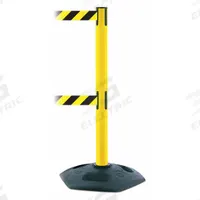 TENSABARRIER Barrier Post with Belt: Black/Yellow, Chevron, No Legend, 7 1/2 ft Belt Lg, Yellow (MPN 886T2-35-STD-NO-D4X-C). Key specifications — Base Material: Rubber; Belt Color: Black/Yellow; Brand: TENSABARRIER; Post Material: Plastic; Post Color: Yellow; Message: No Legend.