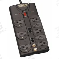 TRIPP LITE Outlet Strip: 8 Outlets, 10 ft Cord Lg, 3,240 J Rated Energy, 15 A Current, UL 1363 (MPN TLP810NET). Key specifications — Brand: TRIPP LITE; Mounting Style: Keyhole.