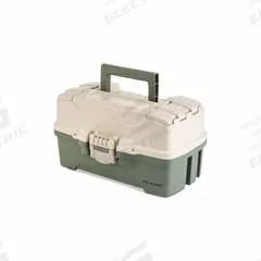 PLANO MOLDING Tool Box: 6 1/2 in W 12 1/2 in D 7 in H, Plastic, Green/Tan, Hinged Lid (MPN P000404). Key specifications — attr1116905: Tan; attr1116917: Hinged; attr1116946: PLANO MOLDING; attr1116904: Latch.