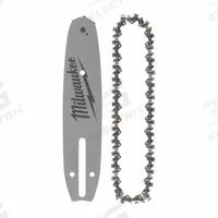 MILWAUKEE Chainsaw Bar and Chain: 8 in Compatible Bar Lg, 3/8 in, 0.03 in Gauge, 33 Links (MPN 49-16-2818). Key specifications — Brand: MILWAUKEE; Compatible Chain Saw Manufacturer: Milwaukee®; Pitch: 3/8 in.
