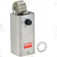 DAYTON Line Volt Mechanical Tstat: Cool Only, Stainless Steel, 30° to 110°F, 3.5°F, 120 to 270V AC (MPN 2NNT2). Key specifications — attr400419: 120 to 270V AC; attr400424: SPST, Close on Rise; attr400415: 30° to 110°F; attr400417: 3.5°F; attr400418: Hydraulic Air Coil; attr400408: Cool Only; attr408361: DAYTON; attr400410: Stainless Steel.