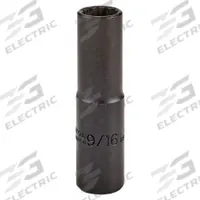 PROTO Socket: 1/2 in Drive Size, SAE, 9/16 in Socket Size, 12-Point, Deep, 3 1/4 in Overall Lg (MPN J5318B). Key specifications — attr1215501: PROTO; attr1215515: Black Oxide; attr1215518: 9/16 in.