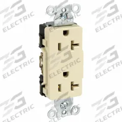 HUBBELL Receptacle: Decorator Duplex, 5-20, Ivory, 125V AC, 20 A, 2 Pole / 3 Wire (MPN DR20I)