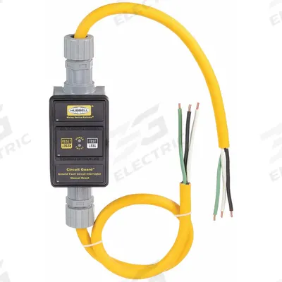 HUBBELL WIRING DEVICE-KELLEMS GFCI: Manual Reset, 2 ft Lg, 10/3, Bare Wire Plug - Inline GFCI Cords