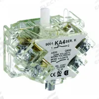 SCHNEIDER Contact Block: 30 mm Panel Mounting Size, 1NO, Momentary/Early Make, 9001K/9001SK Series (MPN 9001KA4). Key specifications — Switch Action: Momentary/Early Make; Terminal Connection Type: Screw Clamp Terminals; Brand: SCHNEIDER; Compatible with Series: 9001K.