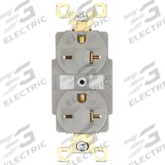 BRYANT Receptacle: Duplex, 6-20, Gray, 250V AC, 20 A, 2 Pole / 3 Wire (MPN 5462GRY)
