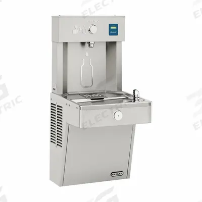 ELKAY Drinking Fountain with Bottle Filler: On-Wall, 38 13/16 in Ht, 18 in Dp - On-Wall Single Outdoor Drinking Fountain with Bottle Fillers