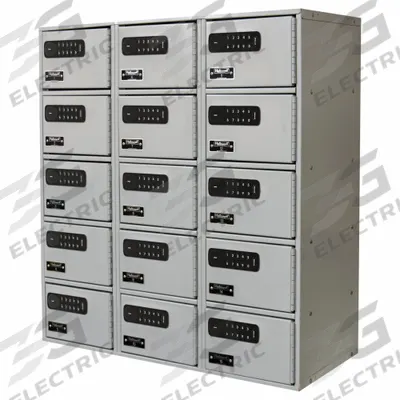 HALLOWELL Cell Phone Locker: 27 in x 12 in x 30 1/2 in, 5 Tiers, 3 Units Wide, 15 Lockers - Surface-Mount Metal Cell-Phone Lockers