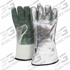 NATIONAL SAFETY APPAREL Aluminized Gloves: Universal, Carbon Kevlar®, 285°F Max Temp, Gauntlet Cuff (MPN DJXGSP382). Key specifications — Glove Liner Material: Wool; Aluminized Material: Carbon Kevlar®; Brand: NATIONAL SAFETY APPAREL.