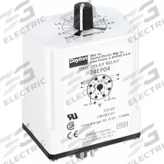DAYTON Single Function Time Delay Relay: Socket Mounted, 12V DC, 10 A, 8 Pins/Terminals, On Delay (MPN 24EP04). Key specifications — Brand: DAYTON.