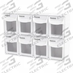 DIAMOND STORAGE SOLUTIONS Tip-Out Bin: 3 3/8 in x 11 7/8 in x 8 in, Wall, Stacking Capable, 8 Bins (MPN 3030-8-BIN-2). Key specifications — Brand: DIAMOND STORAGE SOLUTIONS.