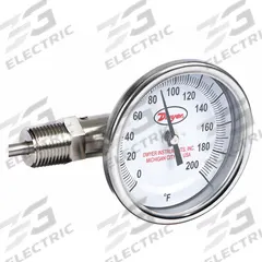 DWYER Dial Thermometer: 0°F to 200°F, ±2%Full Scale Accuracy, 4 in Stem Lg, 3 in Dial Dia (MPN BTLS340101). Key specifications — Accuracy: ±2 % Full Scale; Brand: DWYER.