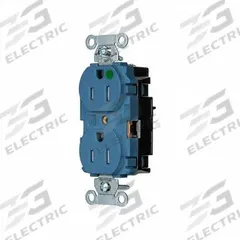 HUBBELL Receptacle: Hospital Grade, Duplex, 5-15R, Blue, 125V AC, 15 A, 2 Pole / 3 Wire (MPN 8200STBLTR)