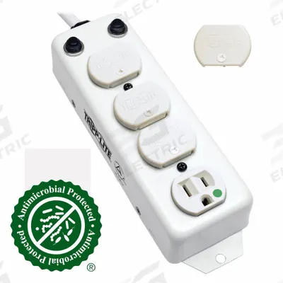 TRIPP LITE Outlet Strip: 4 Outlets, 15 ft Cord Lg, 15 A Current, UL 1363A, White, 5-15P - Healthcare Surge Protectors