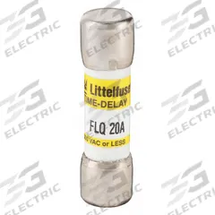 LITTELFUSE Fuse: FLQ Series, Midget, Time-Delay, 20 A, 500 V AC, 300 V DC, 13/32 in x 1 1/2 in (MPN FLQ020). Key specifications — Series: FLQ; Brand: LITTELFUSE.