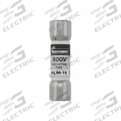 BUSSMANN Fuse: KLM Series, Midget, Fast-Acting, 15 A, 600 V AC, 600 V DC, 13/32 in x 1 1/2 in (MPN KLM-15). Key specifications — attr1287209: KLM; attr211192: BUSSMANN.