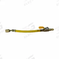 DAYTON Hose: 6 in Lg, 30° Angle, Yellow, Rubber, Single Hose, Shut-Off Valve (MPN 4PDG3). Key specifications — Brand: DAYTON; Includes Valve: Yes.