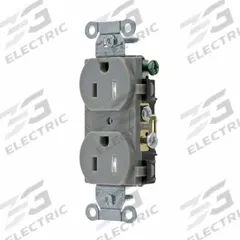 BRYANT Receptacle: Duplex, 5-15, Gray, 125V AC, 15 A, 2 Pole / 3 Wire (MPN CRS15GRYTR)