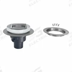 ZURN Floor Drain: 9 7/8 in Overall Dia, 5 in Grate Size, 4 in Nominal Pipe Size, Solvent Weld, PVC (MPN EZ2-PV3-ST-SS-CC). Key specifications — Color: Silver; Connection Type: Solvent Weld; Brand: ZURN; Includes: Stainless Steel Clamp Collar.