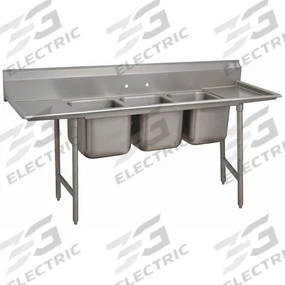 ADVANCE TABCO Scullery Sink: 3 Bowls, 42 in Overall Ht, 95 in Overall Lg - Three-Bowl Freestanding Kitchen & Bar Sinks without Faucets