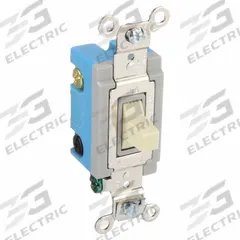 HUBBELL Wall Switch: Toggle Switch, Single Pole/Double Throw, Momentary, Ivory, 120/277V AC, 15 A (MPN HBL1556I). Key specifications — Illuminated: No; Voltage Rating: 120/277V AC.