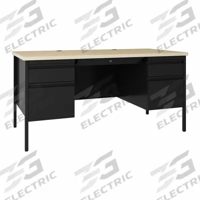 HIRSH Double Pedestal Desk: Melamine Laminate/Particleboard, Maple, 2 Pedestals - Pedestal Desks