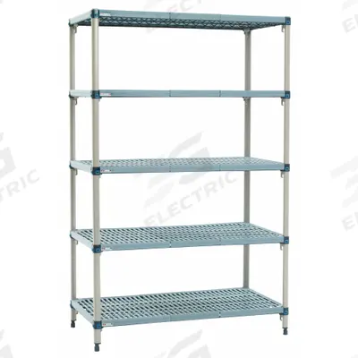 METRO Shelf Plastic Industrial Shelving (5): 24 in x 48 in, 74 in Overall Ht - Quick-Adjust Antimicrobial Stationary Plastic Shelving