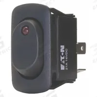 EATON Lighted Rocker Switch: 2 Positions, SPST, Off/On, Red (MPN XR3AEX2NV1XX). Key specifications — AC Contact Rating: 16 A @ 125 V; Horsepower: 3/4 hp @ 277 V; Operator Illumination: Illuminated; Terminal Connection Type: 0.25 in Quick Connect Tab; Includes Lens: Lens Included; Series: X; Displayed Brand: EATON; Manufacturer Part Number: XR3AEX2NV1XX.
