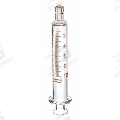FORTUNA Reusable Glass Syringe: 10 mL Capacity - mL, Luer Lock, Borosilicate Glass - Luer Lock Syringes