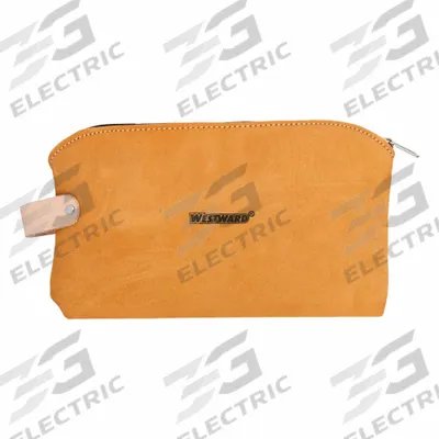 WESTWARD Tool Bag: 11 in W x 1/2 in D x 6 1/2 in H, Tan, Leather, 1 Inside Pockets - Leather Flat Zippered Tool Bags