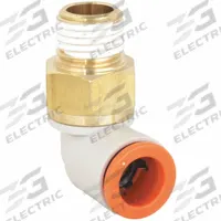 SMC Push-Fit Elbow Fitting: 12 mm OD x 1/2 in Pipe Size, Push-to-Connect x BSPT, Brass, White (MPN KQ2L12-04AS). Key specifications — Brand: SMC; Thread Size A: 1/2".