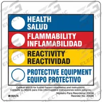 BRADY HMIG Label: 3 7/8 in Ht, 3 7/8 in Wd, Polystyrene, Adhesive, 3 7/8 in x 3 7/8 in, 100 PK (MPN 20038LS). Key specifications — Material: Polystyrene.